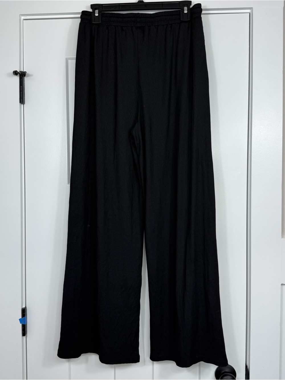 Cider Palazzo Pants Wide Leg Ribbed Pull On Black Womens Large - Picture 2 of 6